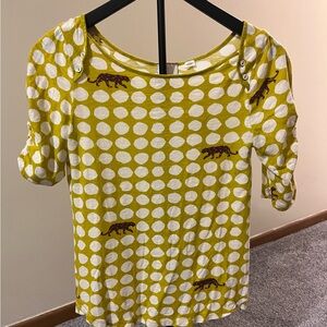 Anthropologie Yellow Polka Dot Leopard Print Women's Top